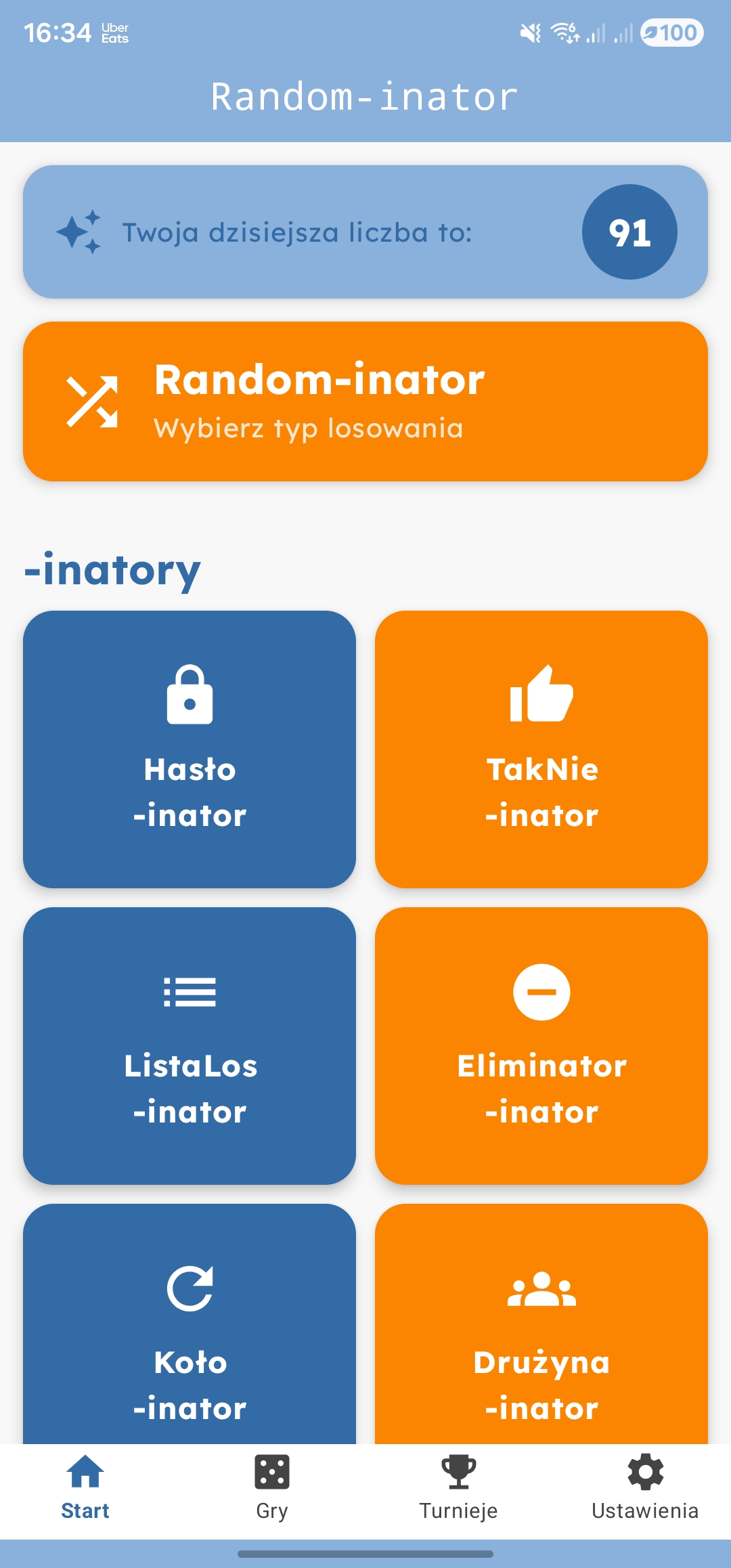 Random-inator home screen with all randomization tools