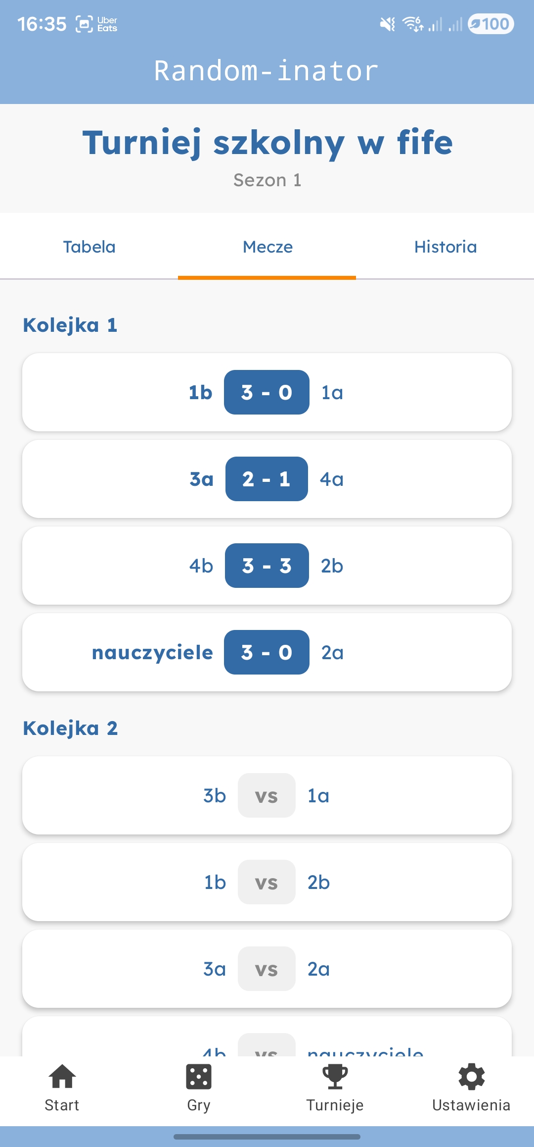 Random-inator tournament matches view